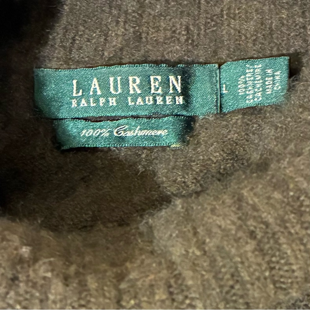 Ralph Lauren 100% Cashmere Olive Green Turtleneck Sweater - Size: L - Picture 3 of 7